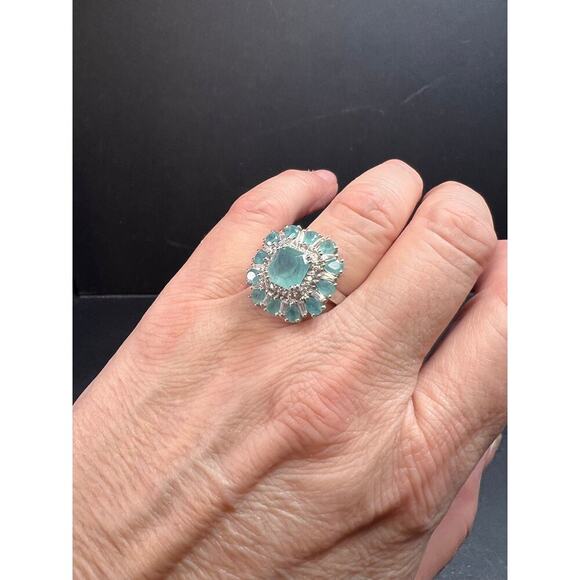 NEW grandidierite and zircon cocktail ring in rhodium over 925 silver size 7 - Picture 4 of 16